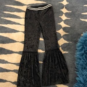 Velvet bell bottom pants with silver waistband